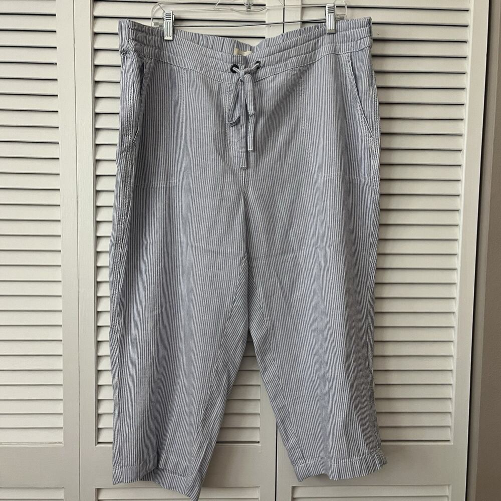 Per Se Linen Blend Striped Capri pants, Size 1X, pockets, elastic and drawstring